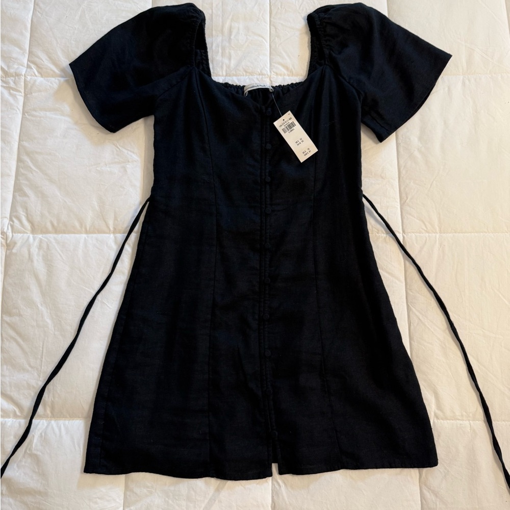 NWT Abercrombie & Fitch Linen Blend Black Mini Button Sundress XS